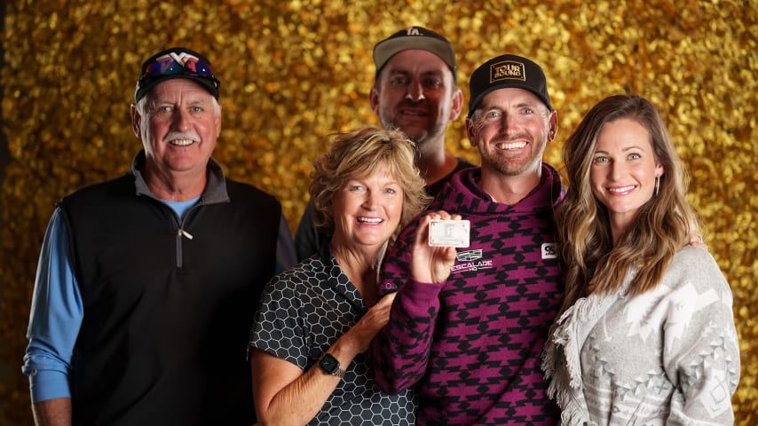NEWBURGH, INDIANA - OCTOBER 08: Kevin Dougherty poses for a photo at a studio shoot during the Korn Ferry Tour Championship presented by United Leasing and Finance at Victoria National Golf Club on October 8, 2023 in Newburgh, Indiana. (Photo by Andrew Wevers/PGA TOUR)