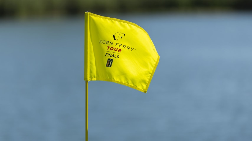 NEWBURGH, INDIANA - AUGUST 31: A pin flag waves on the 18th green prior to the Korn Ferry Tour Championship presented by United Leasing and Financing at Victoria National Golf Club on August 31, 2022 in Newburgh, Indiana. (Photo by James Gilbert/PGA TOUR via Getty Images)